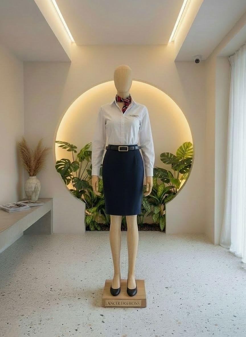 Air hostess shirt and skirt uniform with scarf