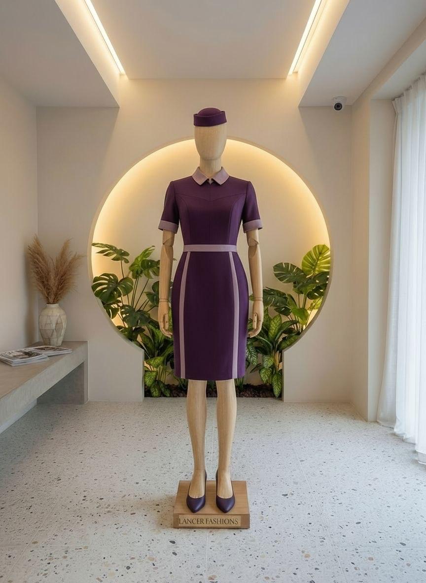 Purple cabin crew dress uniform