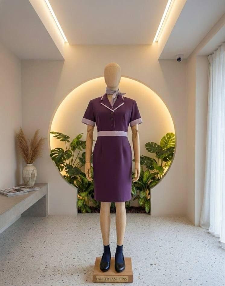 Purple short sleeve cabin crew dress