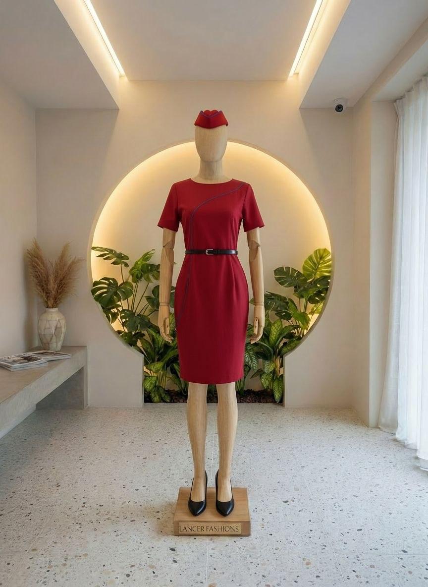 Red cabin crew dress uniform