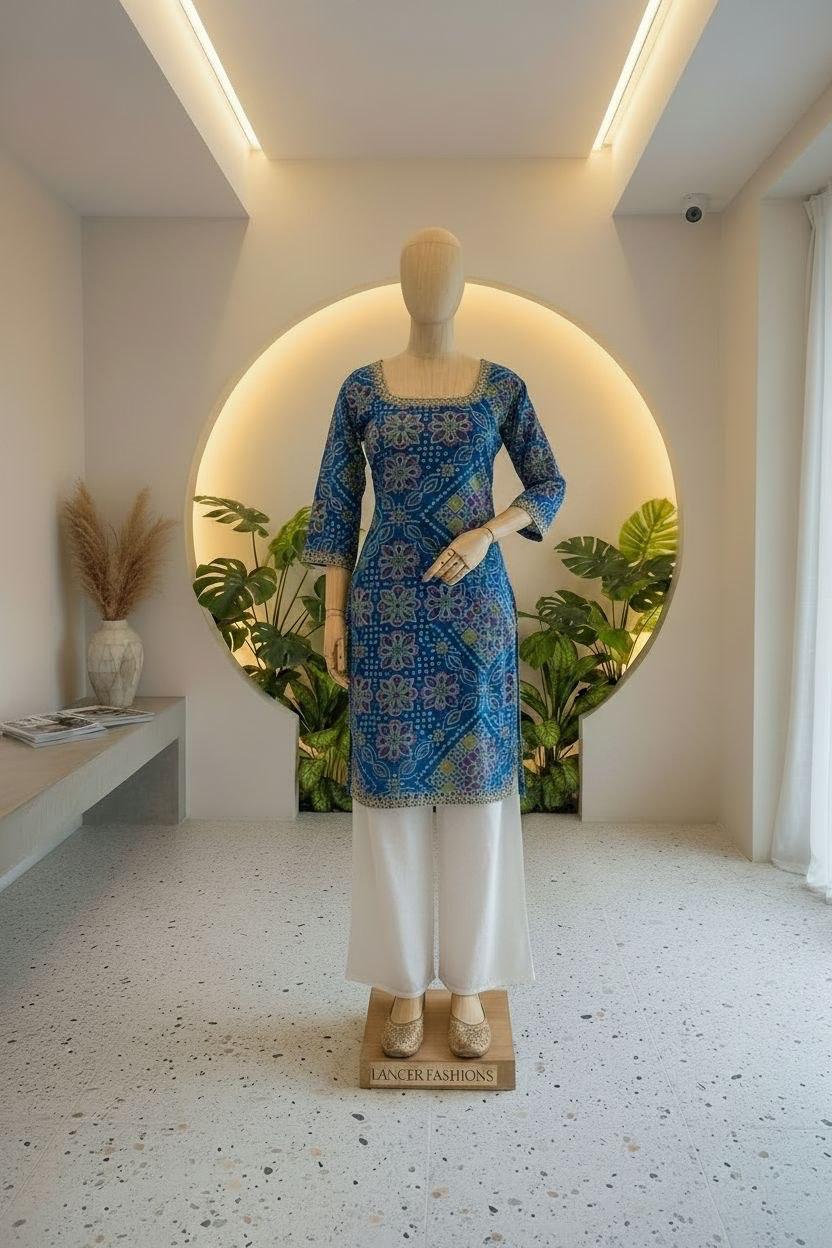 Blue printed kurti palazzo set