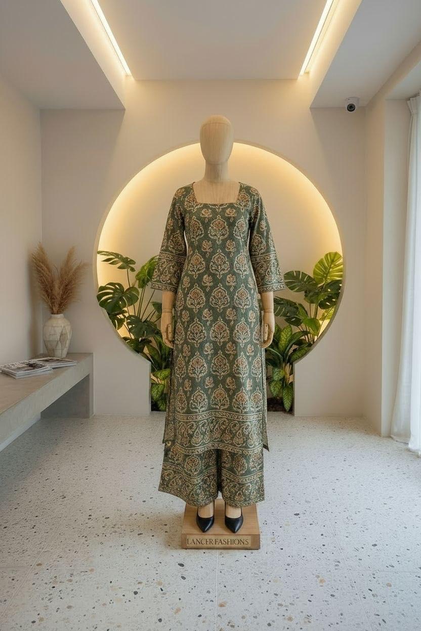 Green printed kurti palazzo set