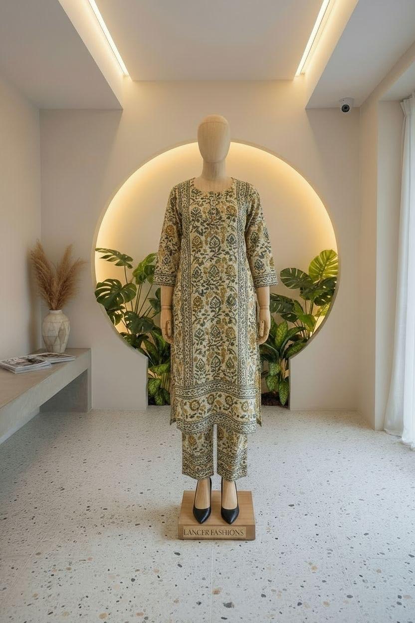 Olive printed kurti palazzo set
