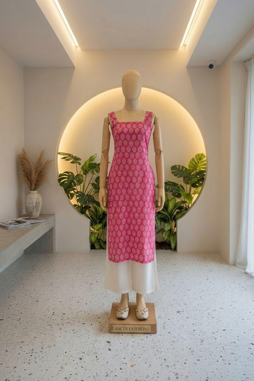 Pink sleeveless kurti palazzo set