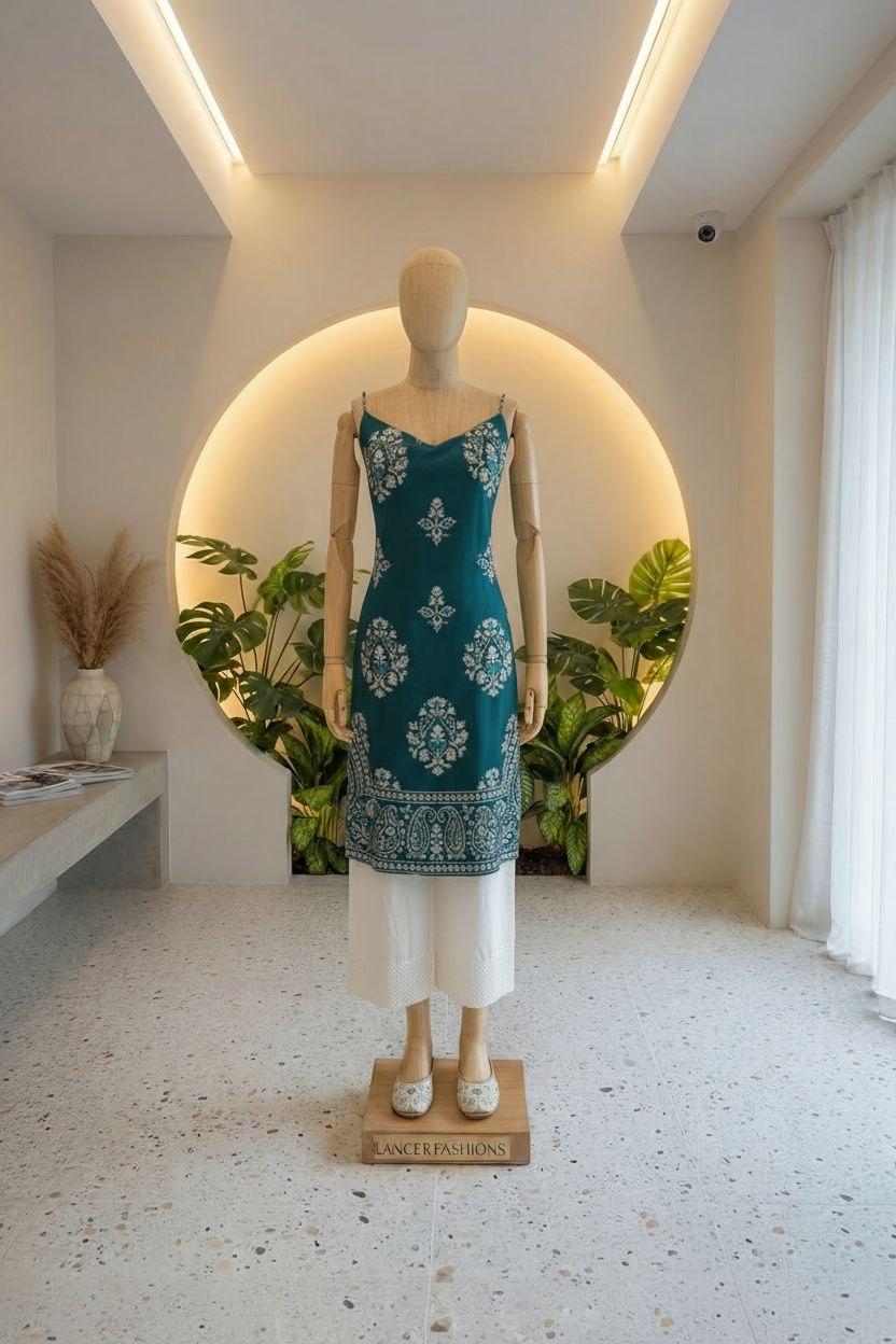 Teal printed kurti palazzo set