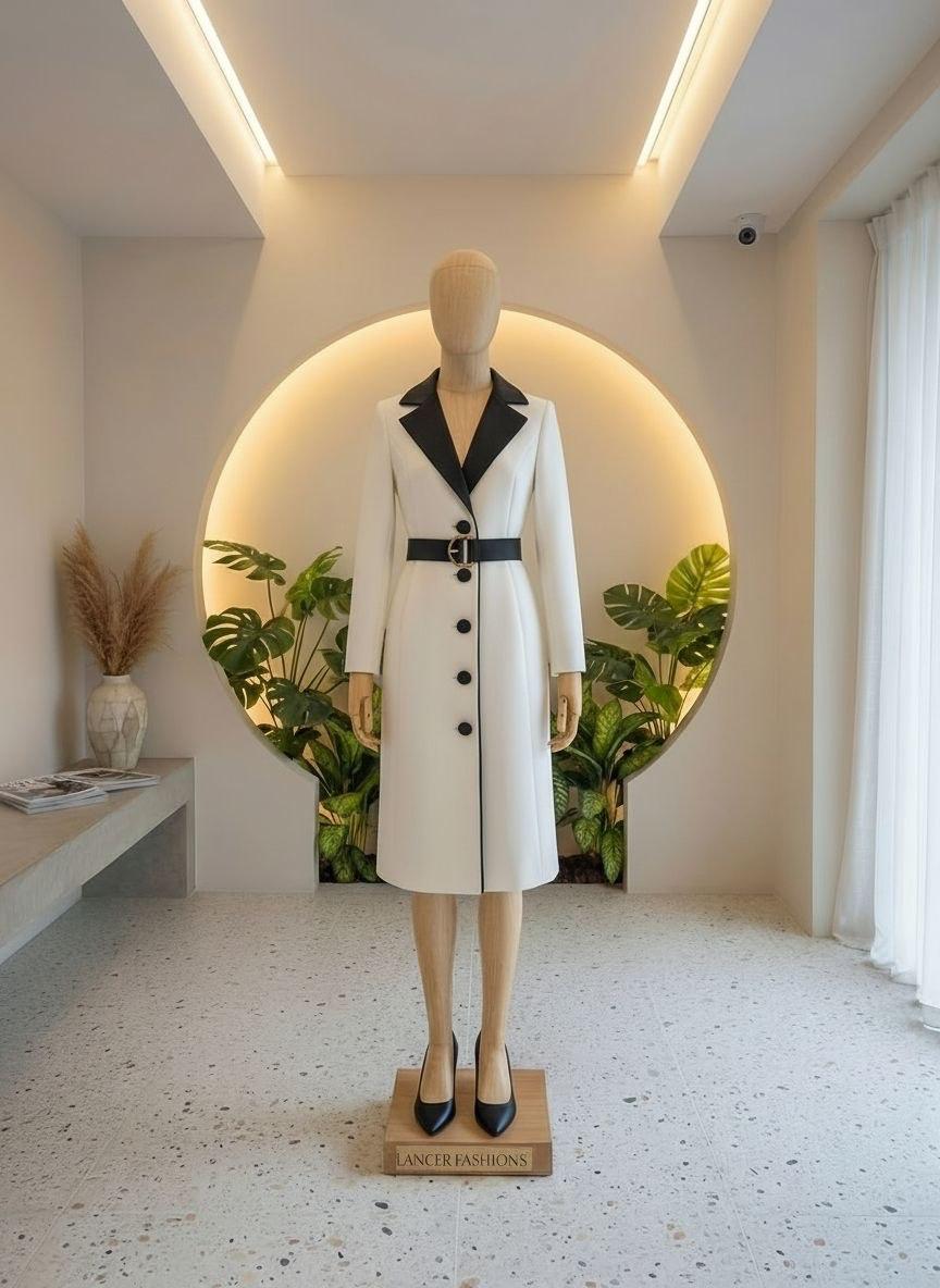 White and black blazer dress